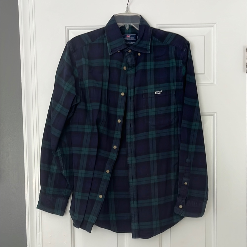 Vineyard Vines Blue and Green Flannel Checkered Shirt